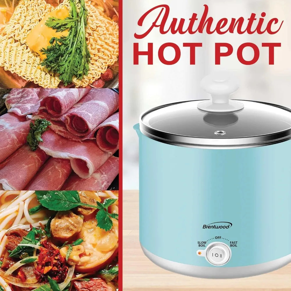 1.9 Quart Stainless Steel Electric Hot Pot Cooker and Food Steamer in Blue