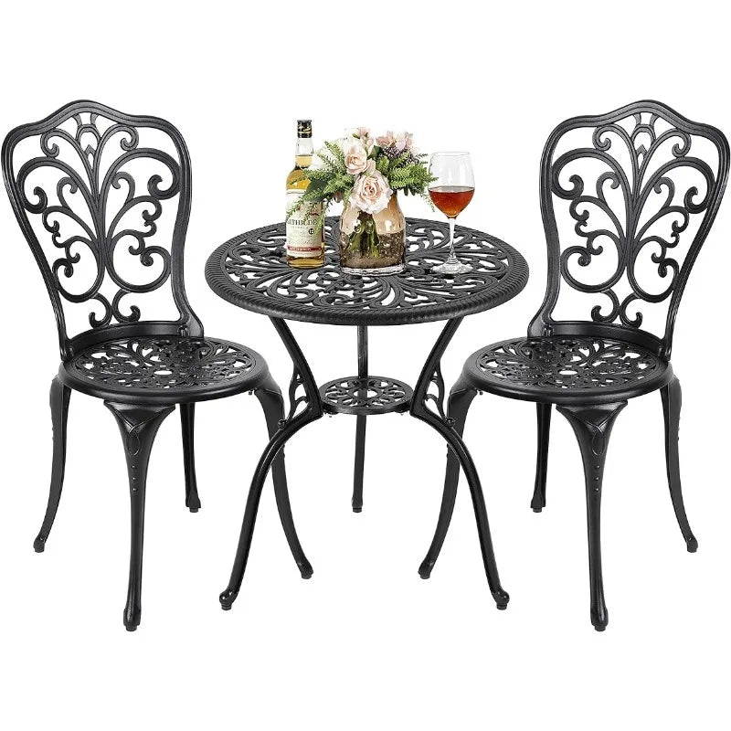 3 Piece Outdoor Bistro Table Set, All Weather Cast Aluminum