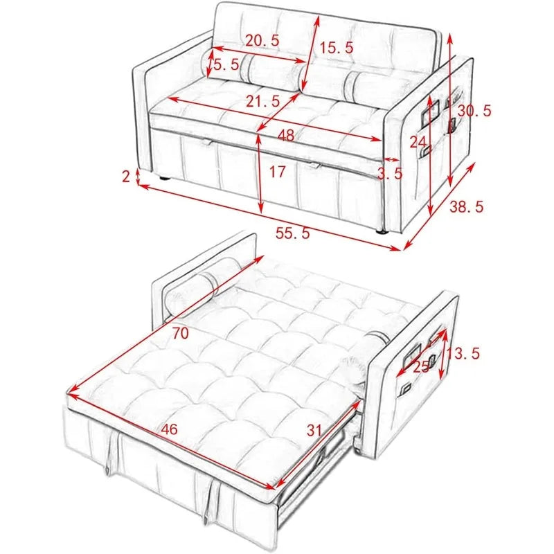 3 in 1 Sleeper Futon Sofa Couch Bed