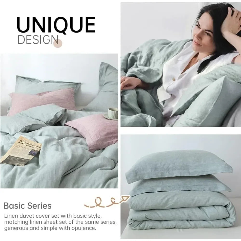 Mint Green 100% linen duvet cover set