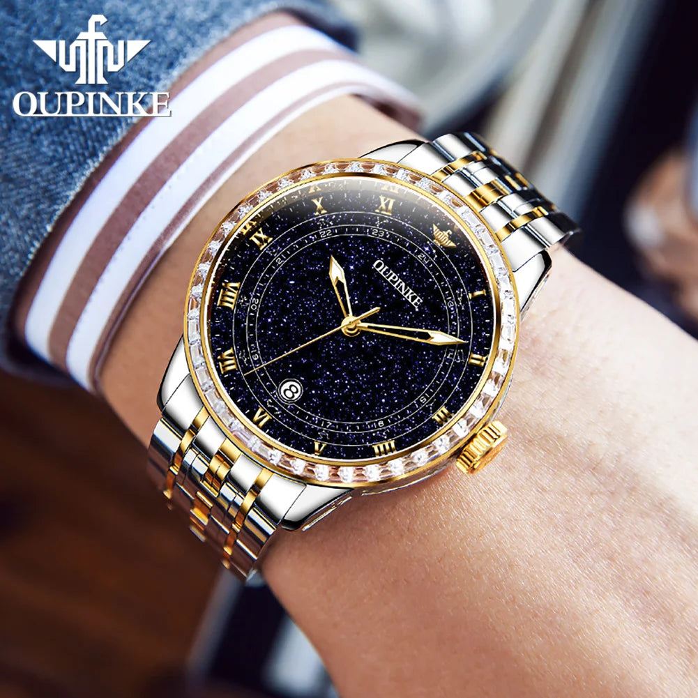 Luxury Diamond Mechanical Watch for Men Waterproof Luminous Sapphire Crystal