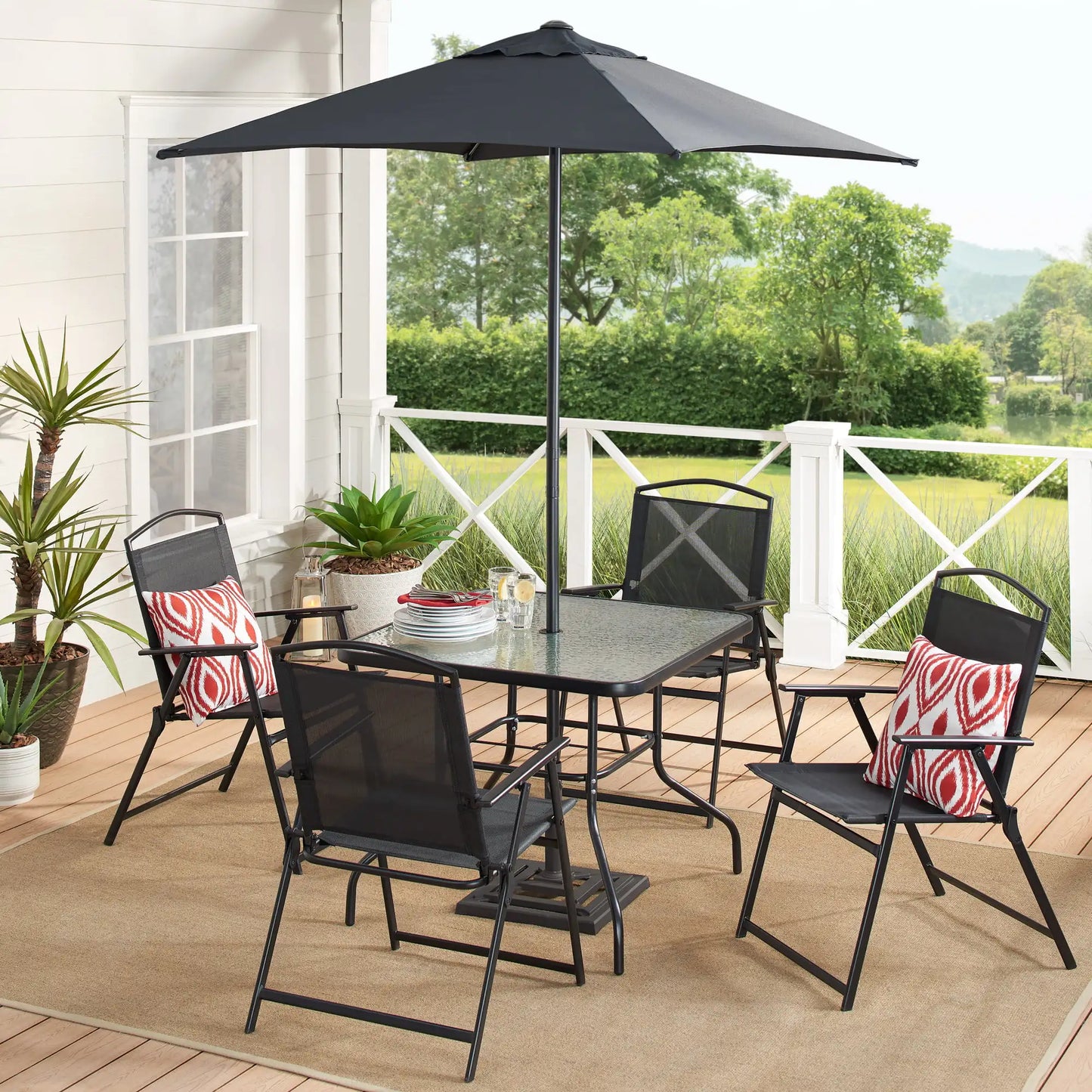 6 Piece Patio Dining Set Table with Umbrella