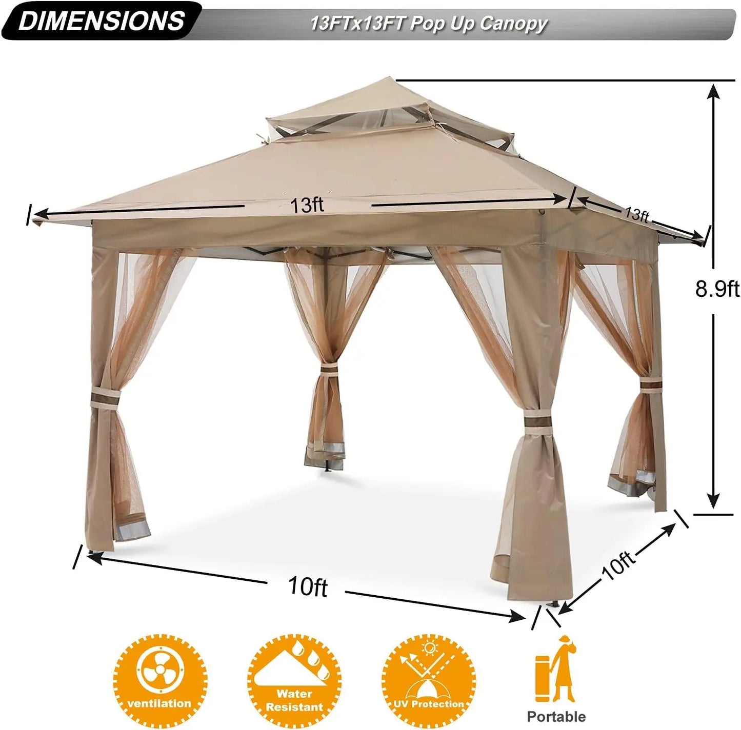 Outdoor Canopy Tent with Mosquito Netting for Patio Garden Backyard (Khaki)