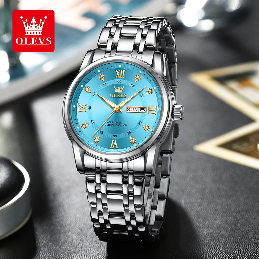 Exclusive Tiffany Blue Men's Watch Stainless steel Waterproof Dual Calendar Luxury Quartz Brand