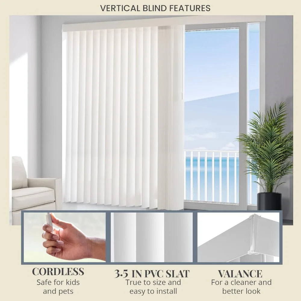 Blackout Window Shade , Vertical Blinds for Doors , Sliding Blinds Oxford White (Vinyl) 78"W X 84"H