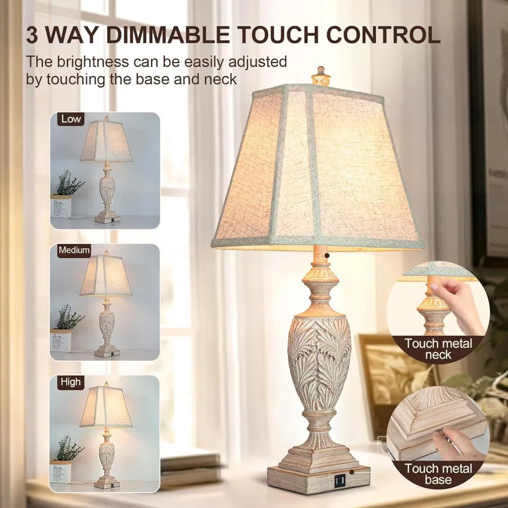 Vintage 2pcs Table Lamps With Dual USB Ports & Touch Control