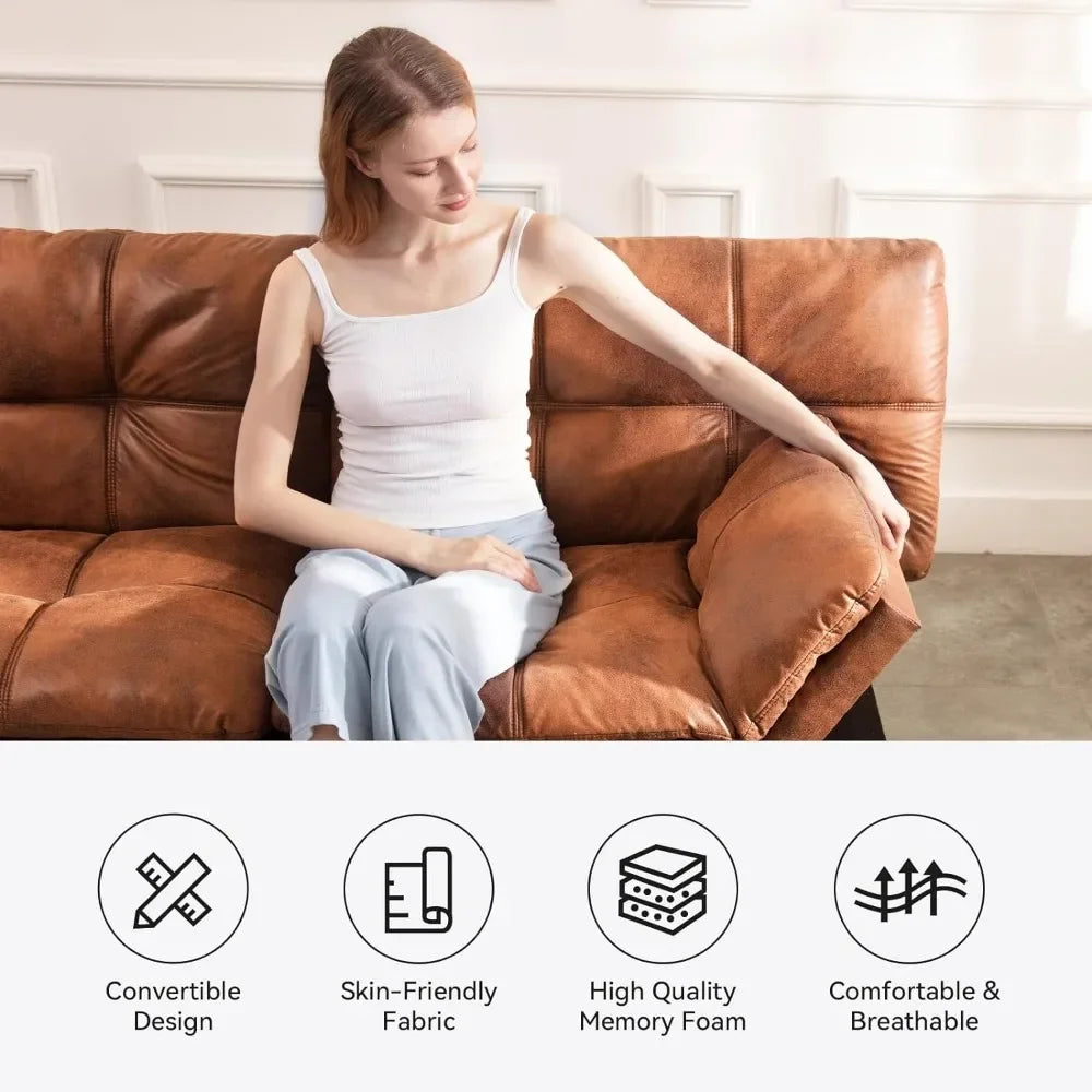 Convertible Futon Sofa Bed/Couch, Memory Foam Split back, Euro Lounger Sofa Brown