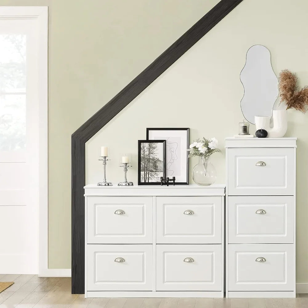 White Shoe Cabinet With 4 Flip-top Drawers