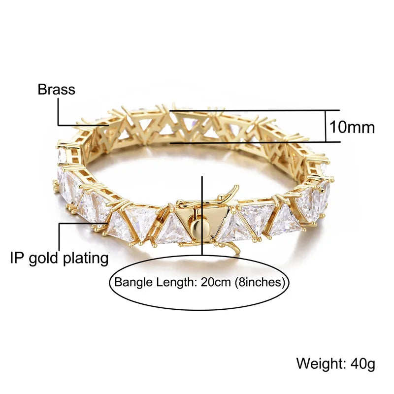 10mm Triangle Tennis Chain Butterfly Buckle Iced Out Baguette Stones Bracelet For Women