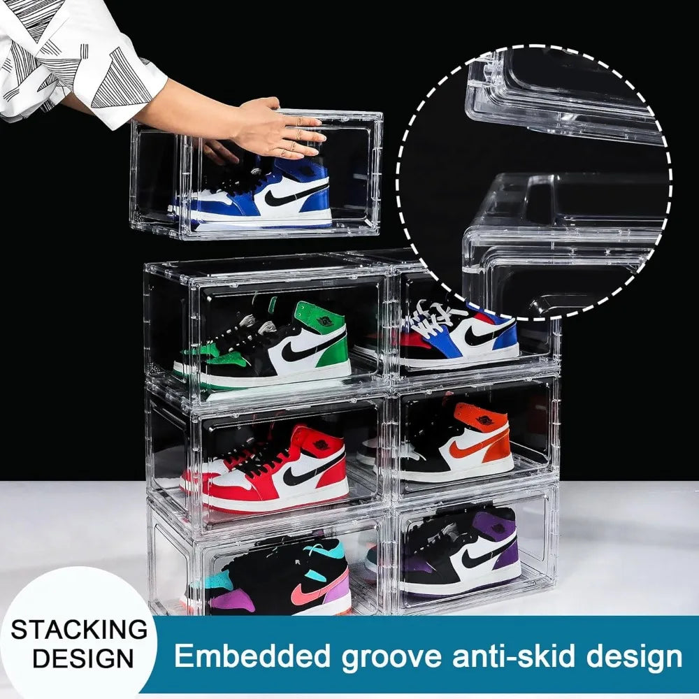 10-Pack Clear Acrylic Stackable Plastic Sneaker Box Container, Magnetic Side-Side