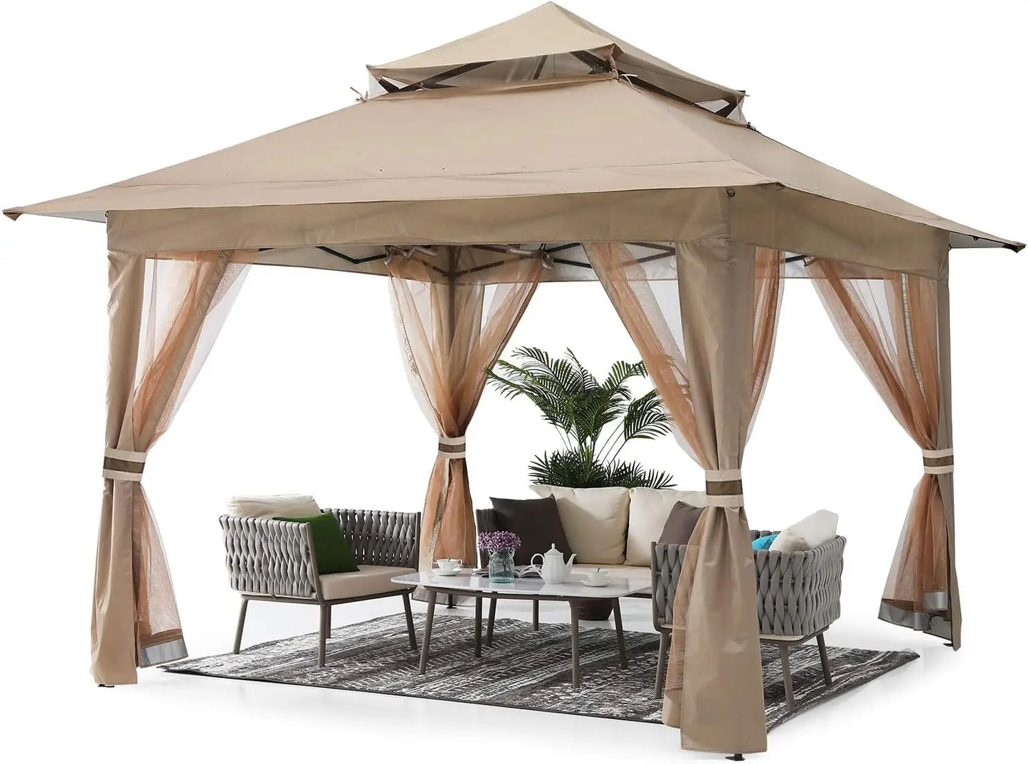 Outdoor Canopy Tent with Mosquito Netting for Patio Garden Backyard (Khaki)