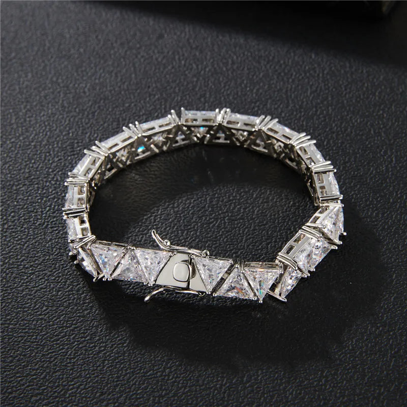 10mm Triangle Tennis Chain Butterfly Buckle Iced Out Baguette Stones Bracelet For Women