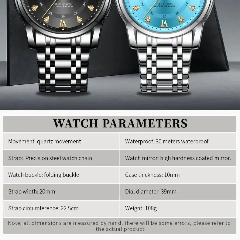 Exclusive Tiffany Blue Men's Watch Stainless steel Waterproof Dual Calendar Luxury Quartz Brand