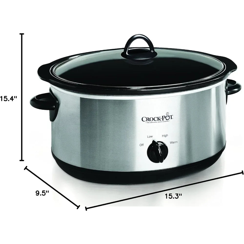 Large 8 Quart Oval Manual Slow Cooker, Stainless Steel, High/Low Cook Settings