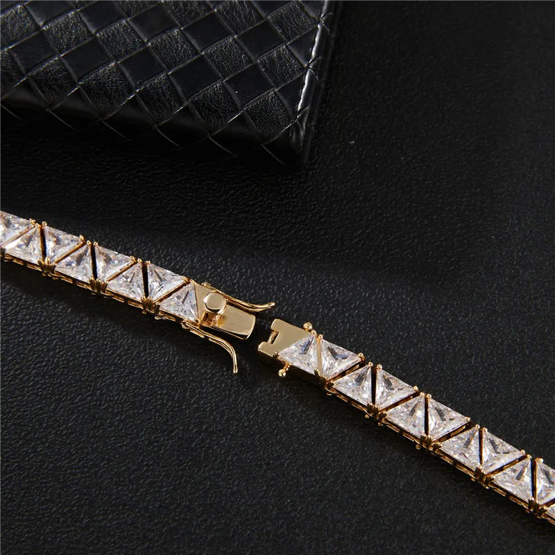 10mm Triangle Tennis Chain Butterfly Buckle Iced Out Baguette Stones Bracelet For Women