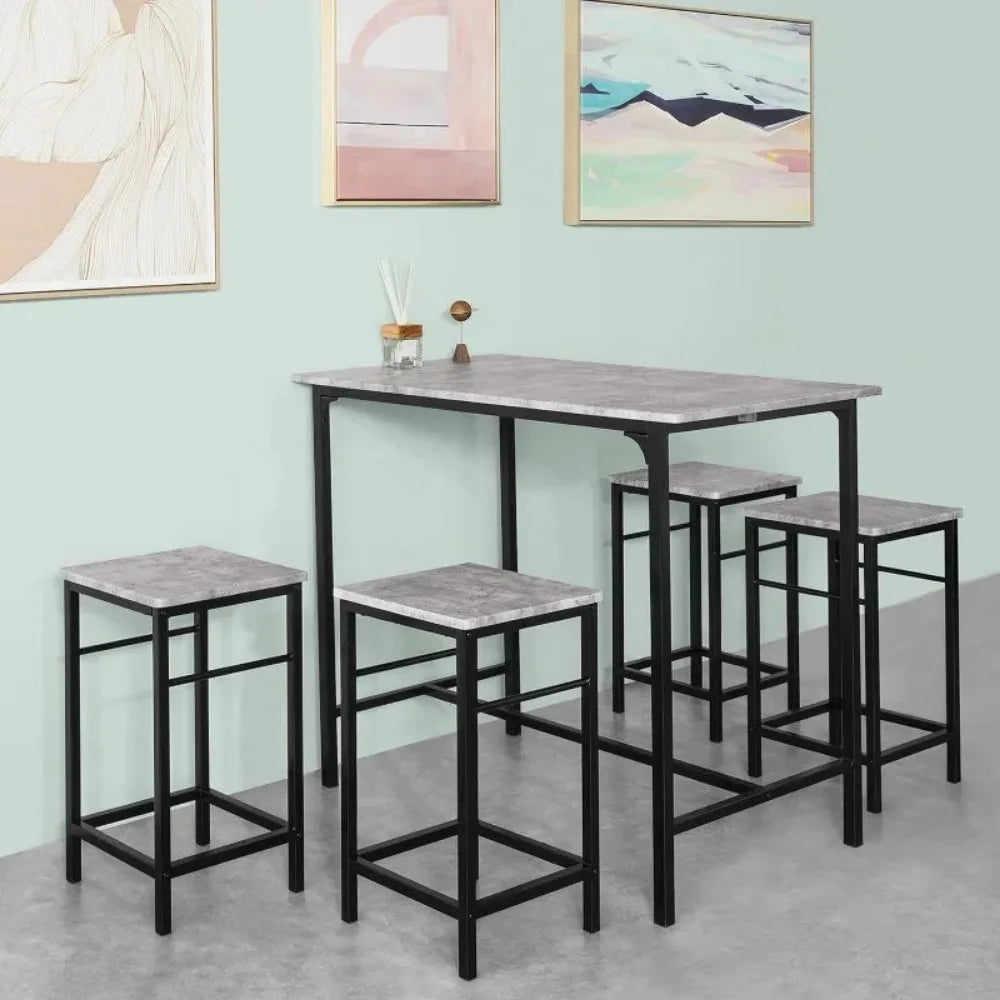 5 Pieces Dining Set for 4,  Table with 4 Stools