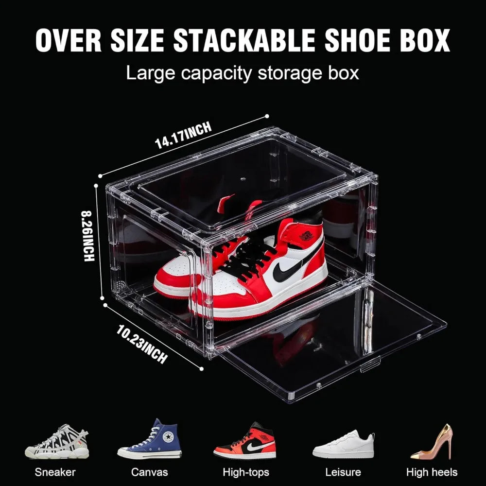 10-Pack Clear Acrylic Stackable Plastic Sneaker Box Container, Magnetic Side-Side