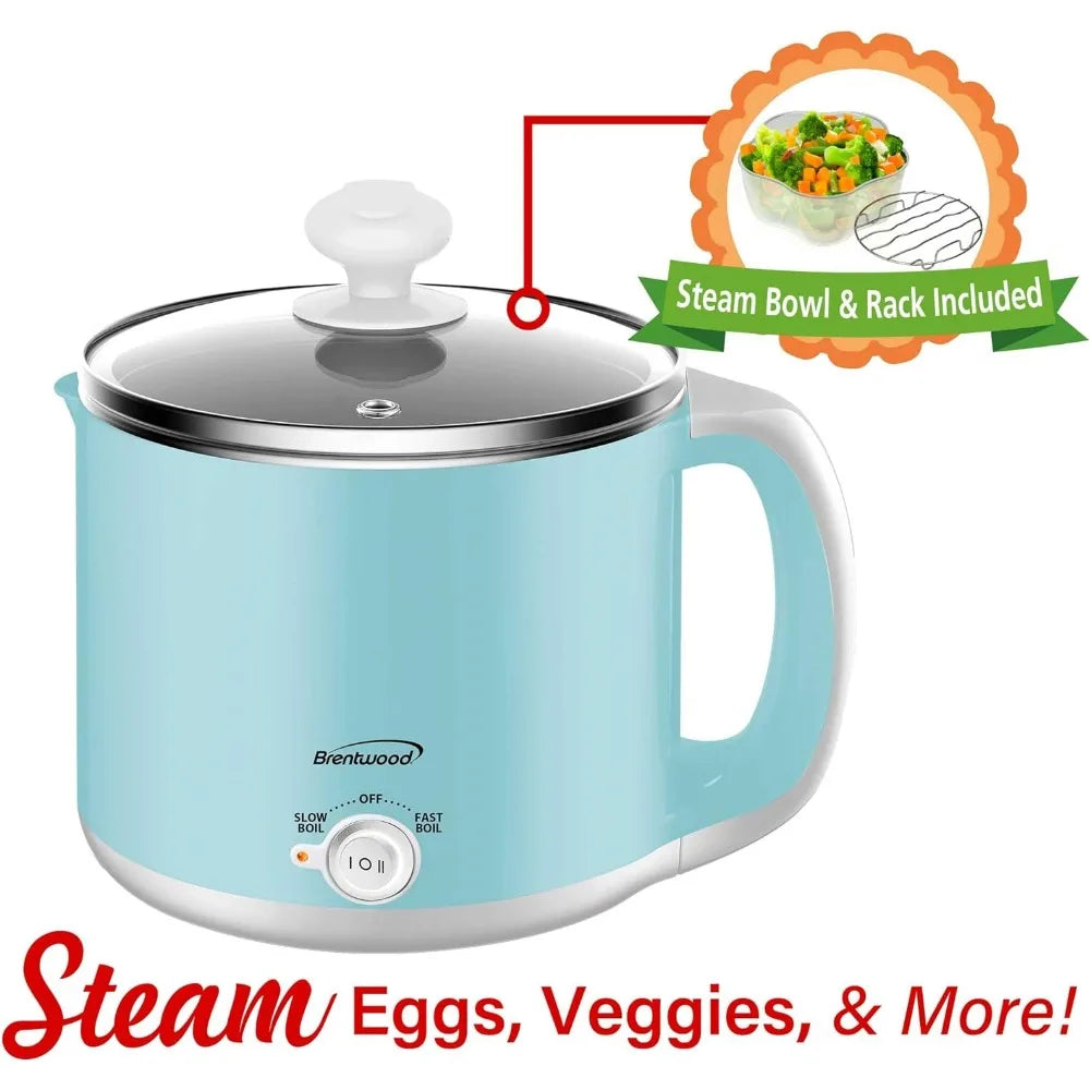 1.9 Quart Stainless Steel Electric Hot Pot Cooker and Food Steamer in Blue