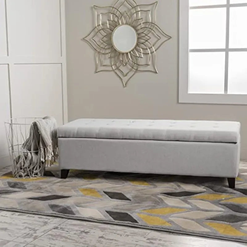 Light Grey Fabric Storage Ottoman, Bench,  Foot Stool Furniture