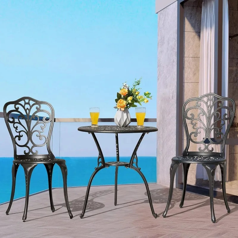 3 Piece Outdoor Bistro Table Set, All Weather Cast Aluminum