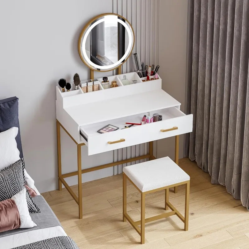 Makeup Vanity Desk with Mirror, Lights and Drawers