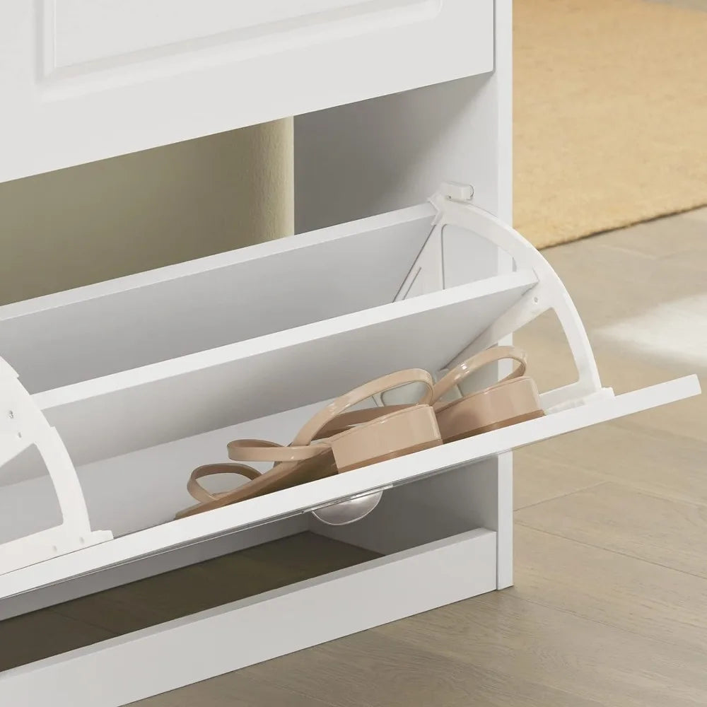 White Shoe Cabinet With 4 Flip-top Drawers