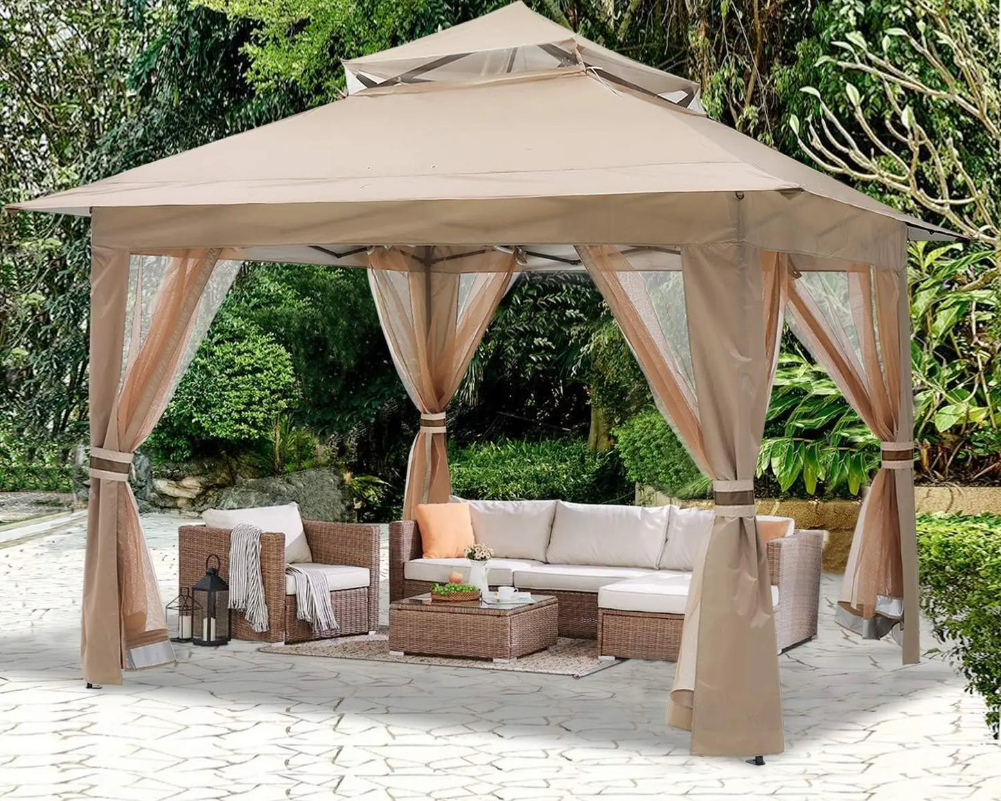 Outdoor Canopy Tent with Mosquito Netting for Patio Garden Backyard (Khaki)