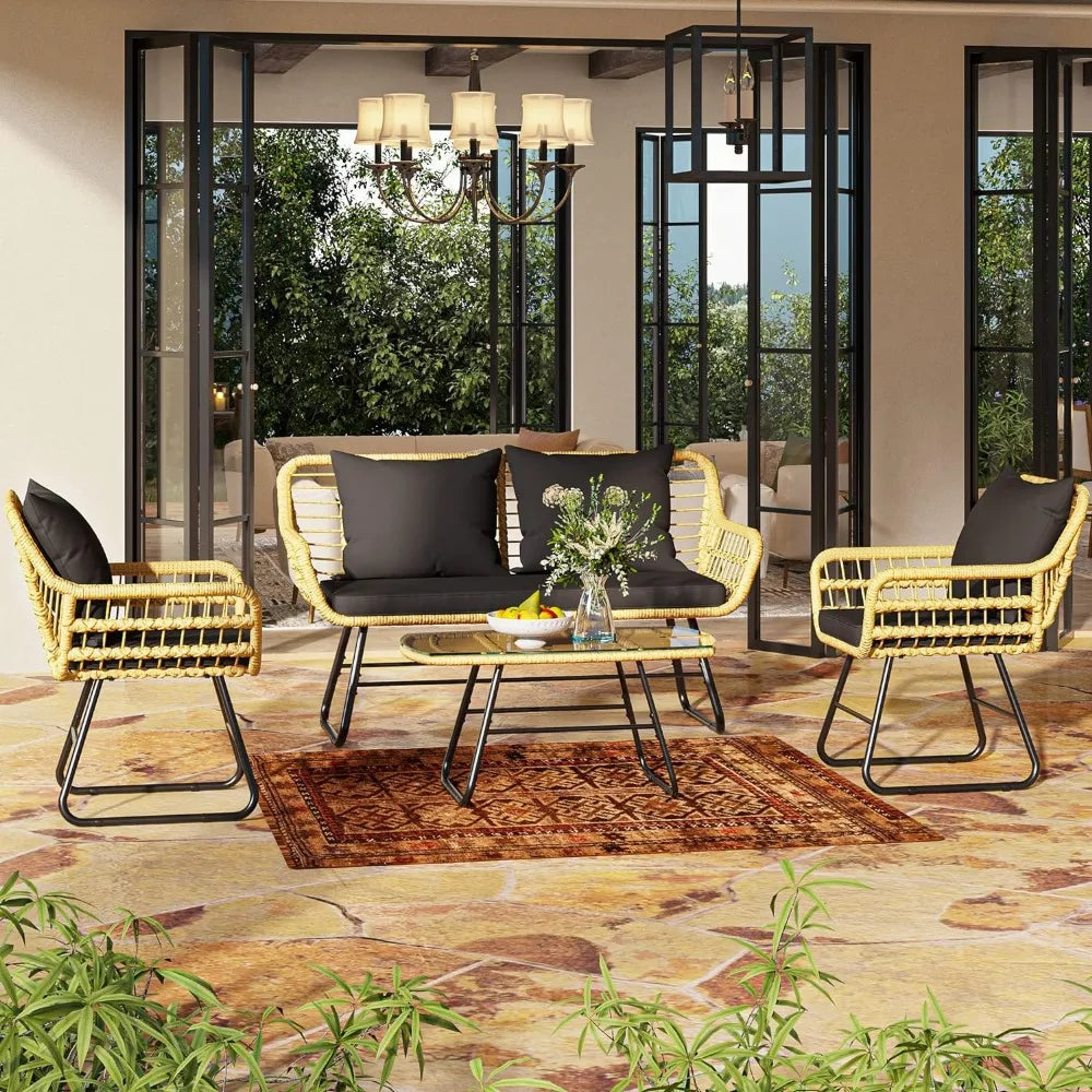 4 Piece Patio Furniture Wicker Outdoor Bistro Set