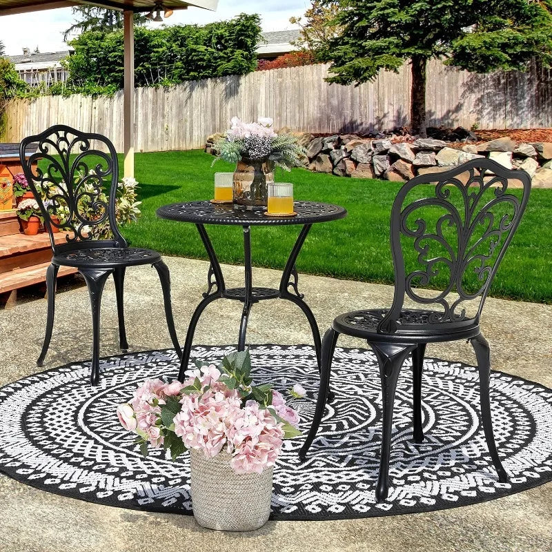 3 Piece Outdoor Bistro Table Set, All Weather Cast Aluminum