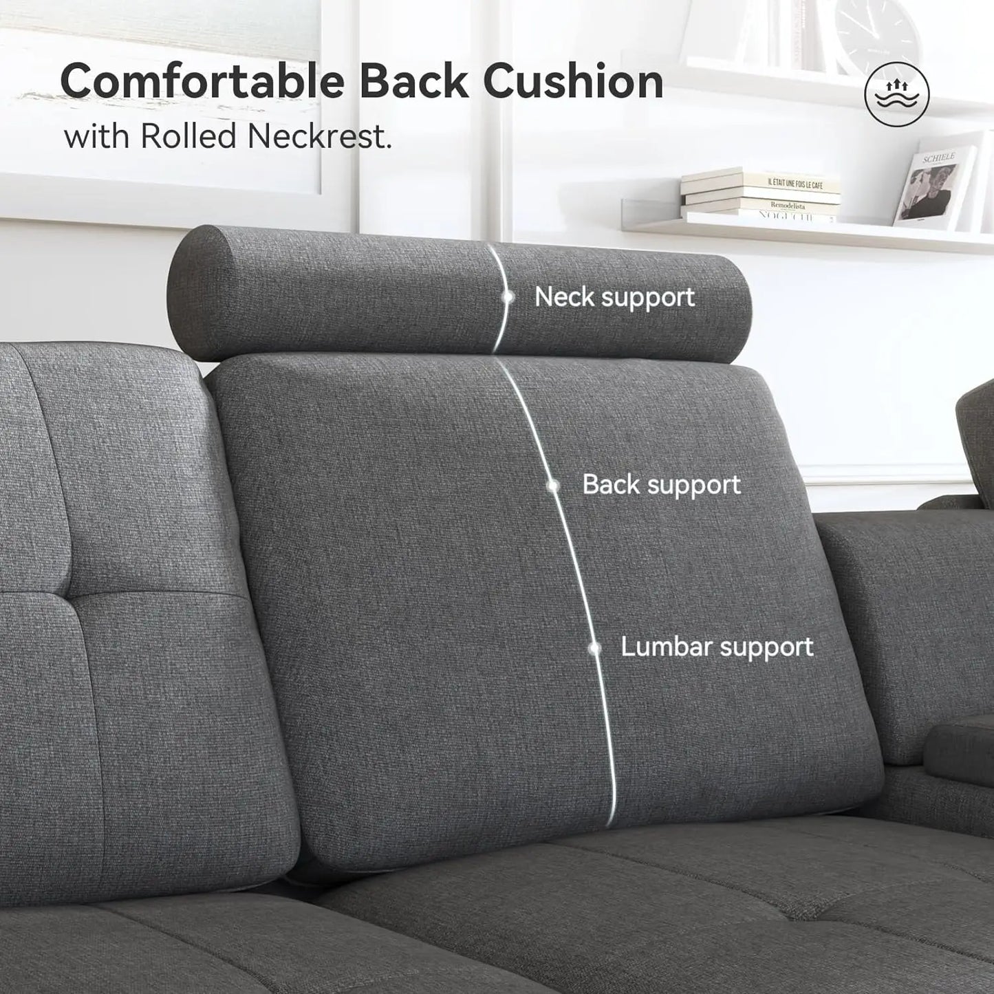 Convertible Sectional Couch L Shaped Sofa with Cup Holders, Modern Sectional Sofa 4-Seat Sofa with Reversible Chaise, Gray
