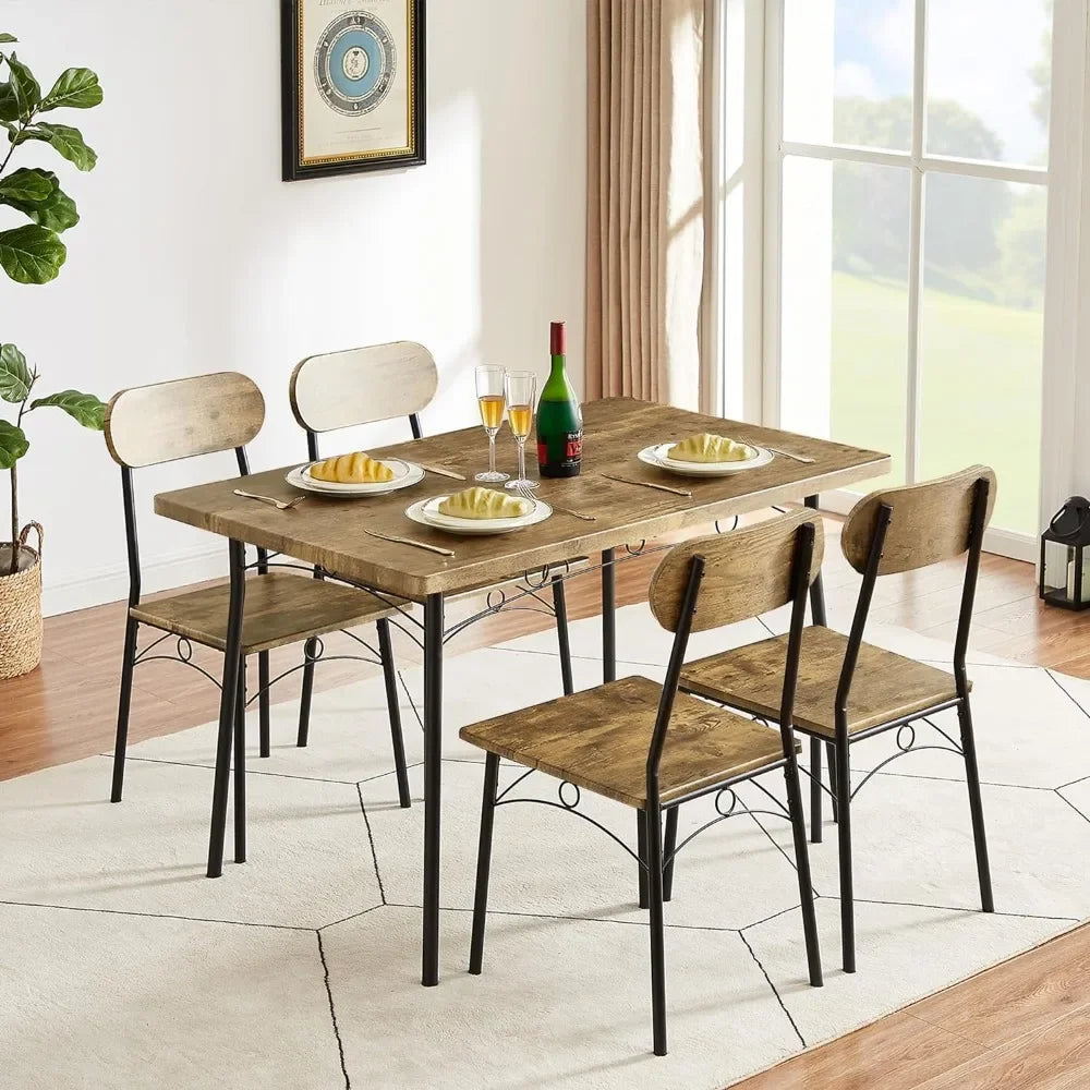 Dining Set 5 Piece Brown Dinette Kitchen Dinning Table and Chairs