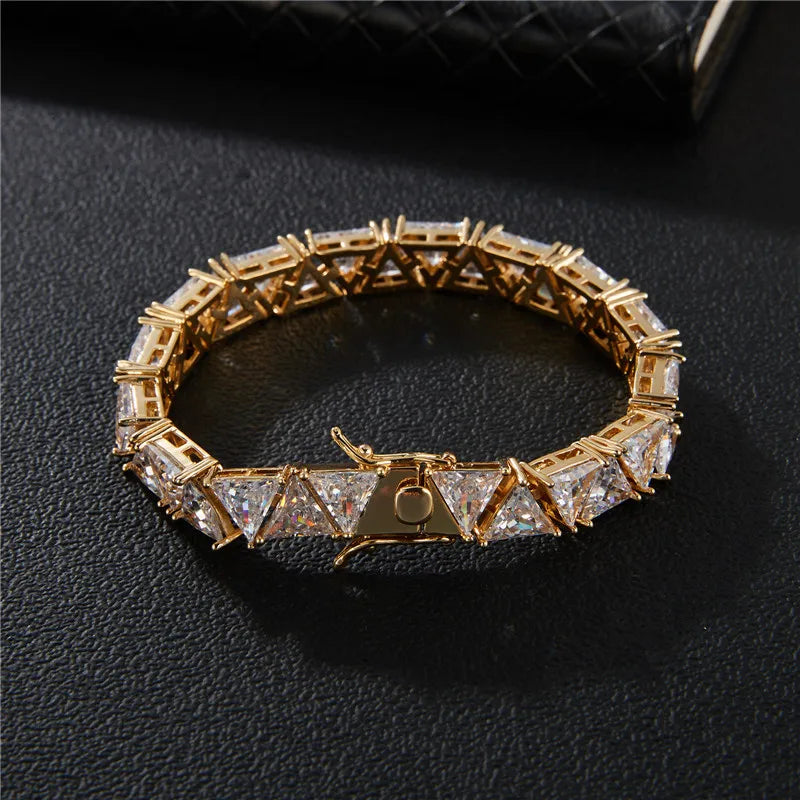 10mm Triangle Tennis Chain Butterfly Buckle Iced Out Baguette Stones Bracelet For Women