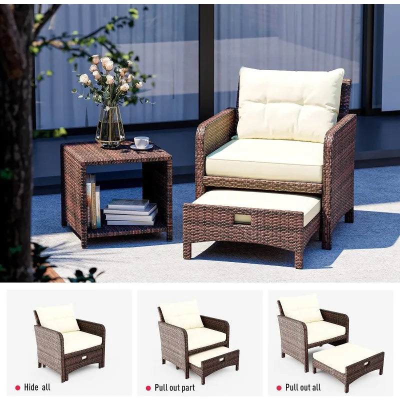 5 Pieces Wicker Patio Furniture Set, Chairs with Ottomans with coffee table (Beige)