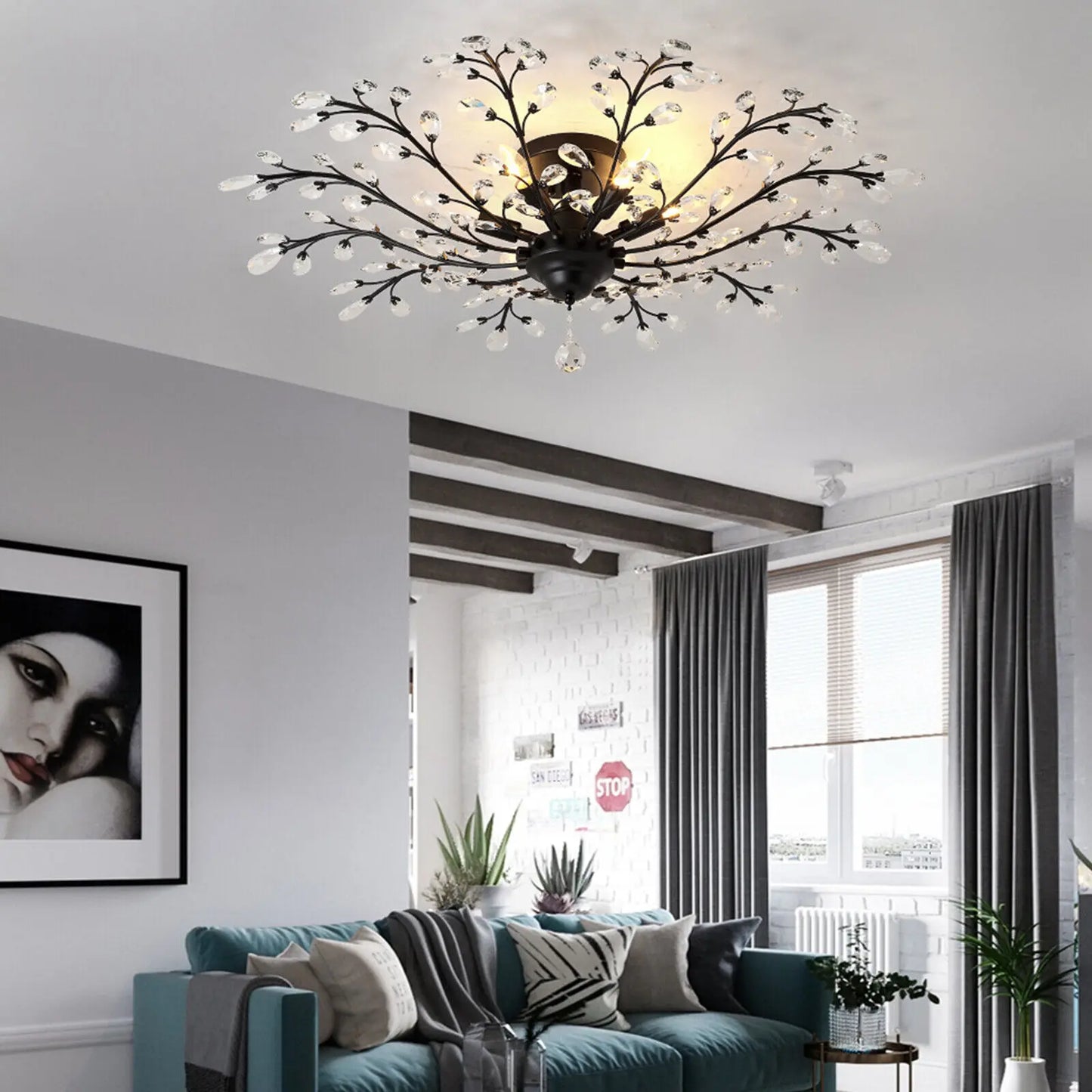 Modern Crystal 5-Head Light Pendant Tree Branch LED Chandelier