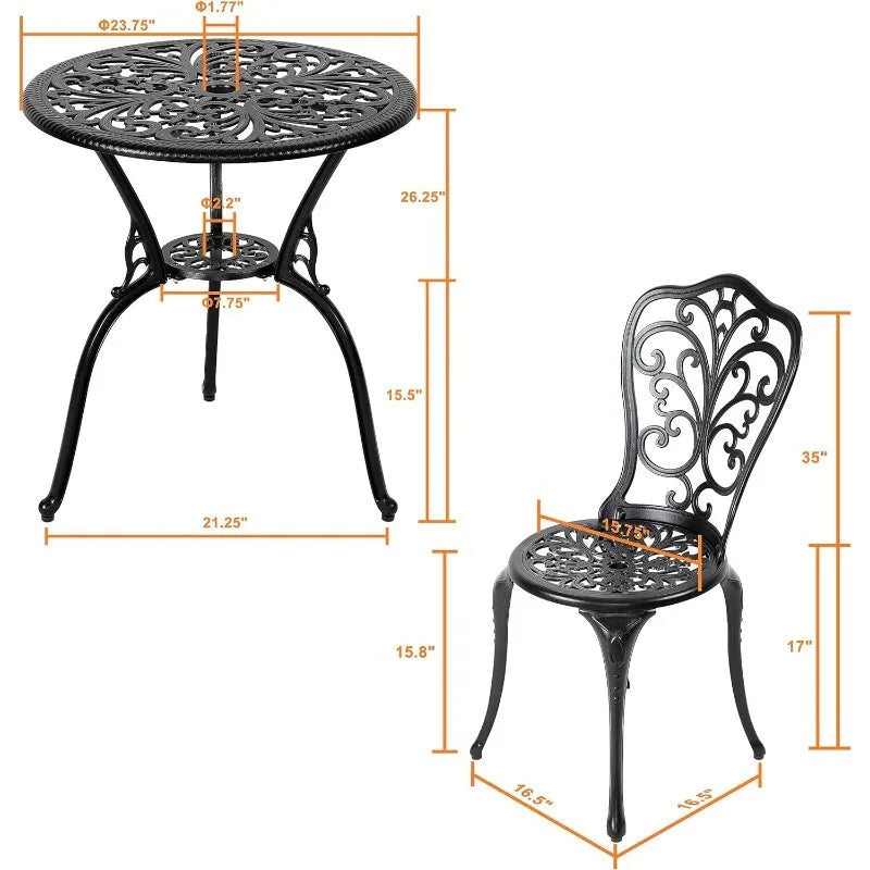 3 Piece Outdoor Bistro Table Set, All Weather Cast Aluminum