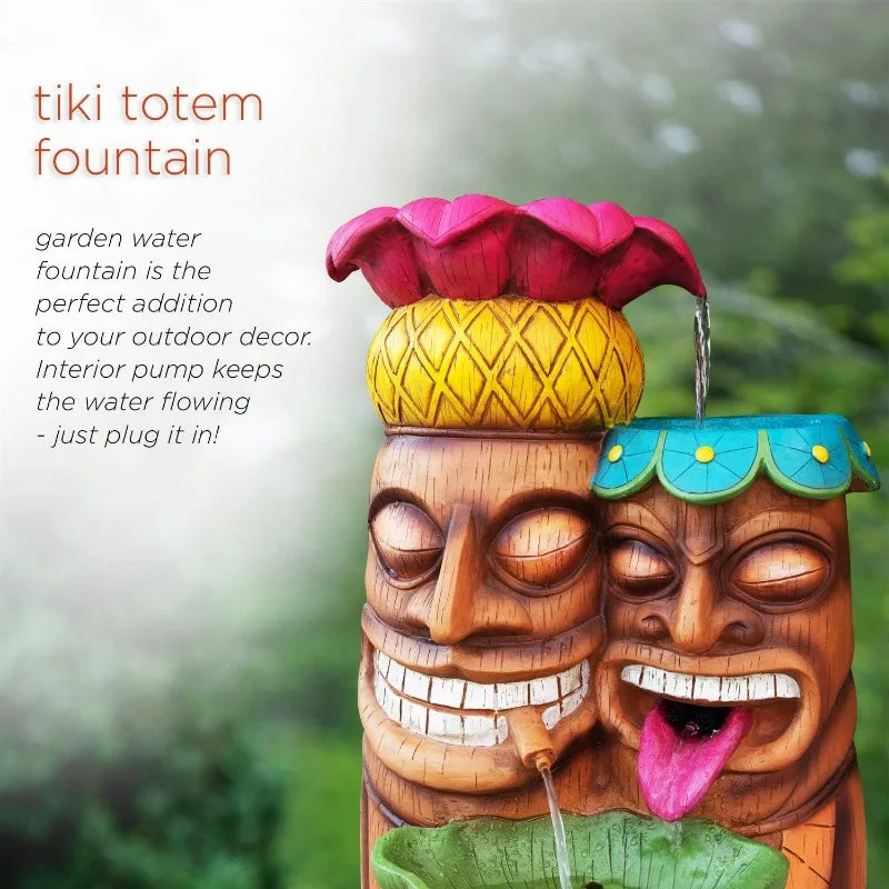 3-Tiered Colorful Tiki Head Water Fountain (Indoor/Outdoor)