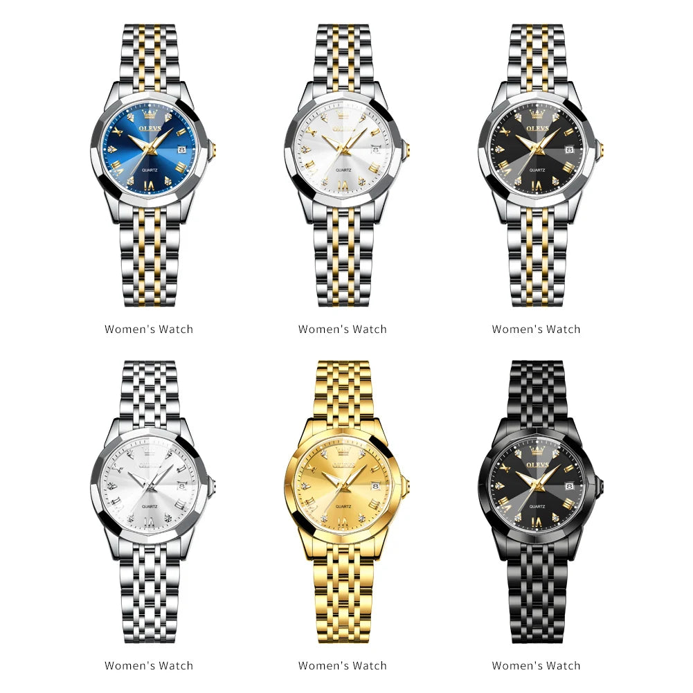 Ladies Wristwatch Elegant Rhombus Original Quartz Stainless Steel Waterproof Luminous Top