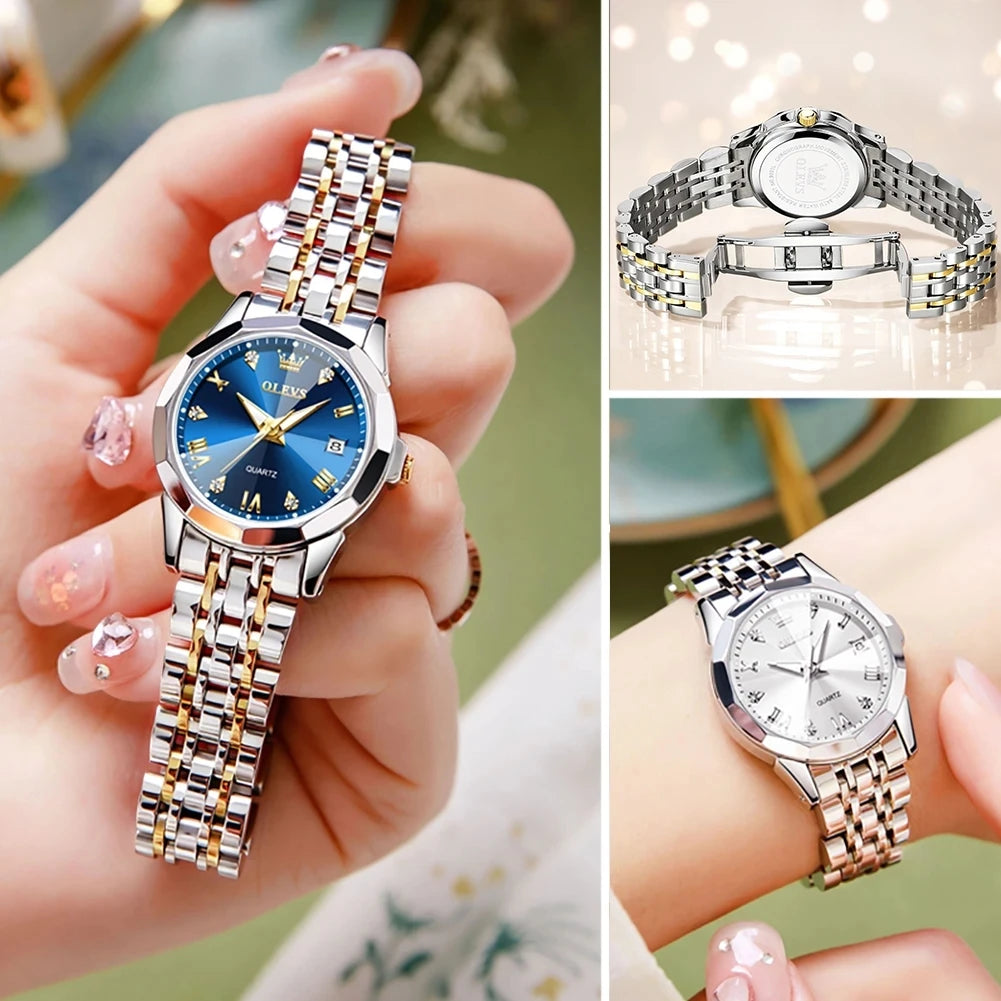 Ladies Wristwatch Elegant Rhombus Original Quartz Stainless Steel Waterproof Luminous Top