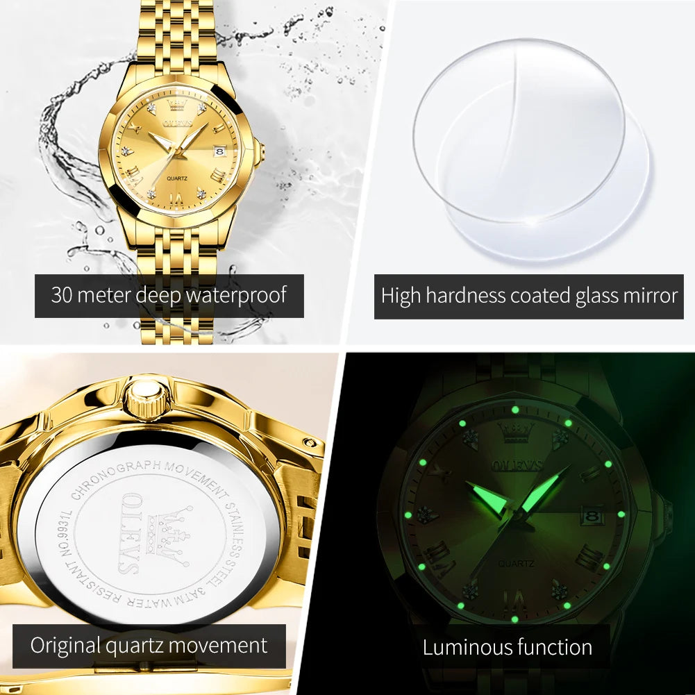 Ladies Wristwatch Elegant Rhombus Original Quartz Stainless Steel Waterproof Luminous Top