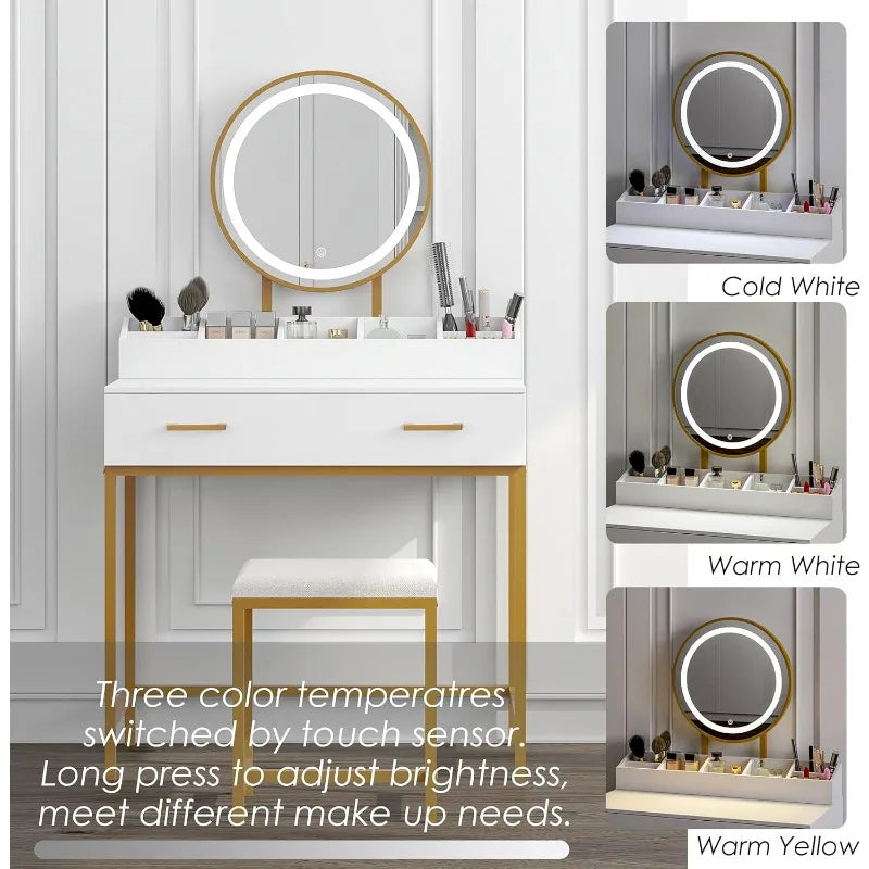Makeup Vanity Desk with Mirror, Lights and Drawers