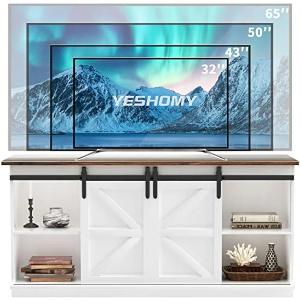 TV Stand Barn Doors and Storage Cabinets, 58 Inch, White