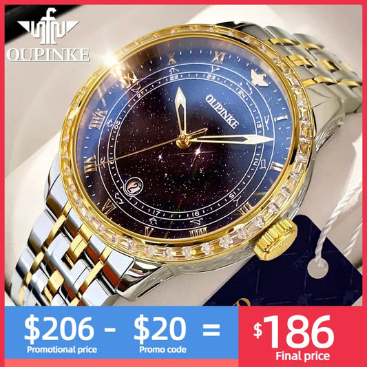 Luxury Diamond Mechanical Watch for Men Waterproof Luminous Sapphire Crystal