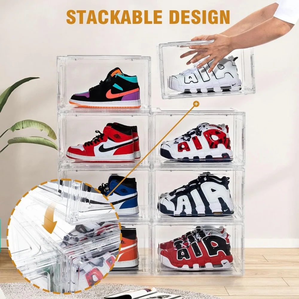 10-Pack Clear Acrylic Stackable Plastic Sneaker Box Container, Magnetic Side-Side