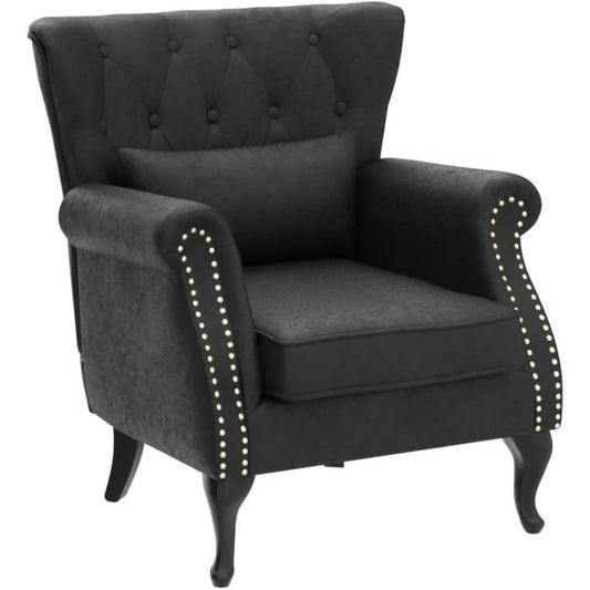 Velvet Tufted Mid Century Club Chair, Padded Seating Wood Legs